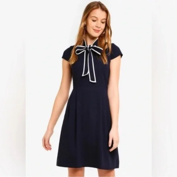 J. Crew Navy Midi Dress with White Bow Detail - Picture 1 of 10